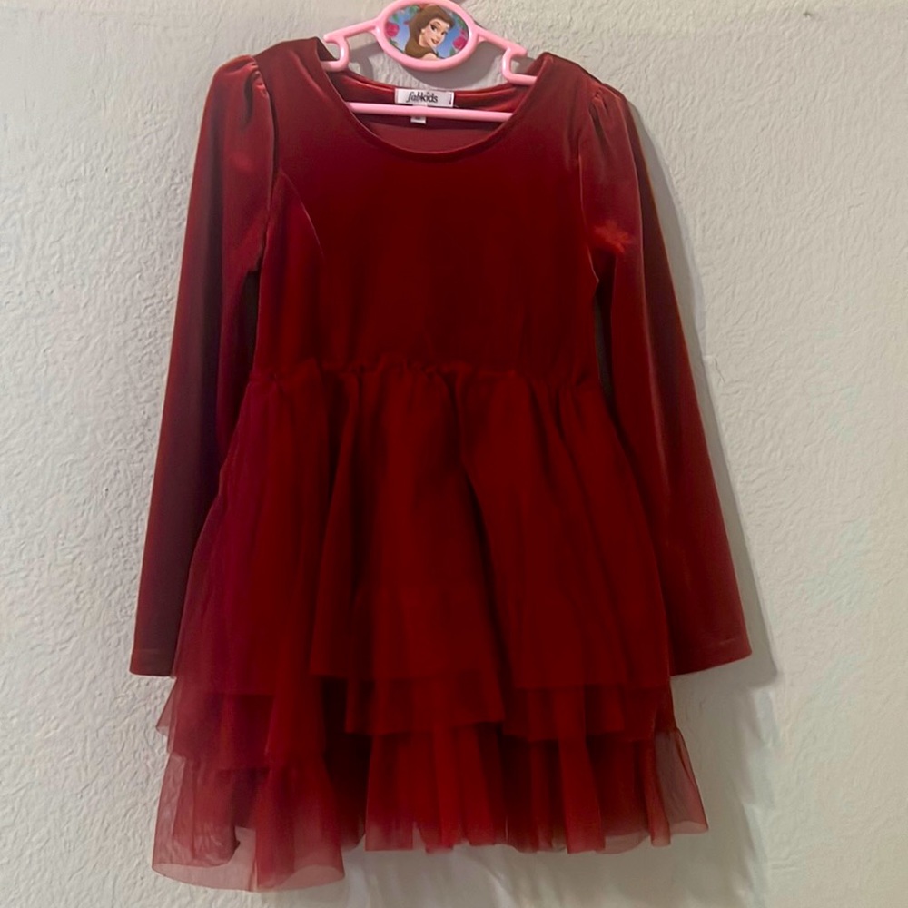 Fabkids Velvet & Tulle Dress in Dark Red Size Small (4/5)